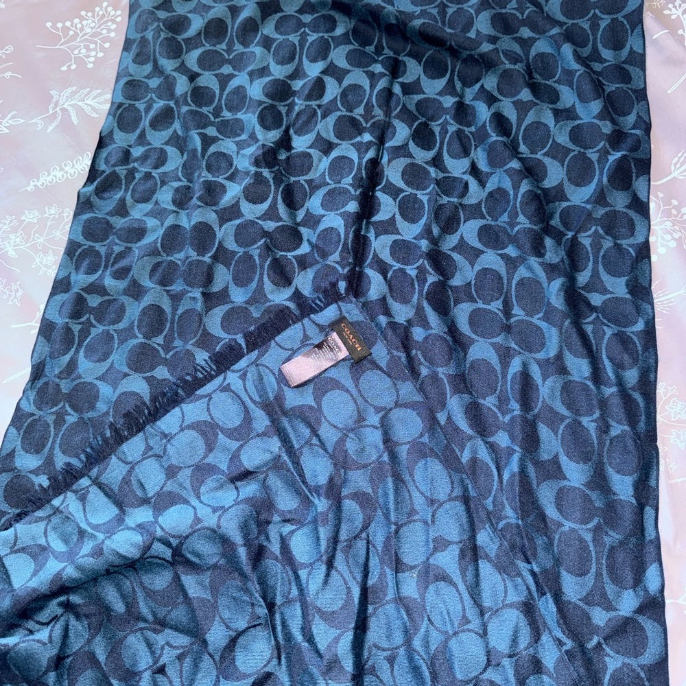 Coach Blue and Teal Signature Jacquard Scarf